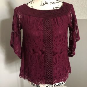 Lace burgundy off the shoulder top